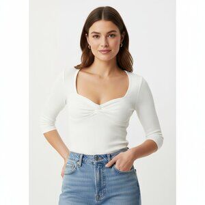 Citizens of Humanity White Ribbed Knit Twist Front Top Size Small